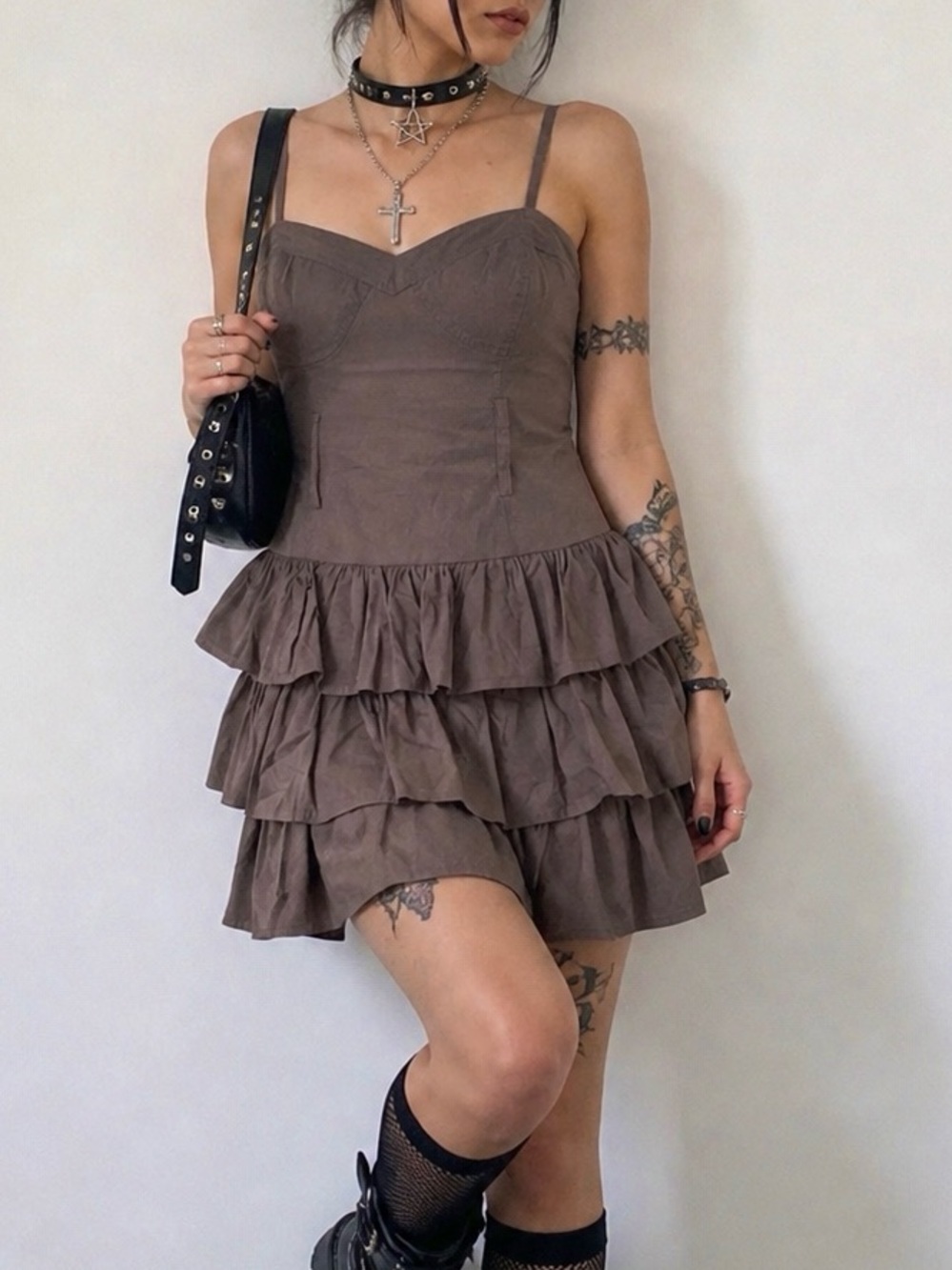 Early 2000s Bebe Brown Tiered Mini Dress